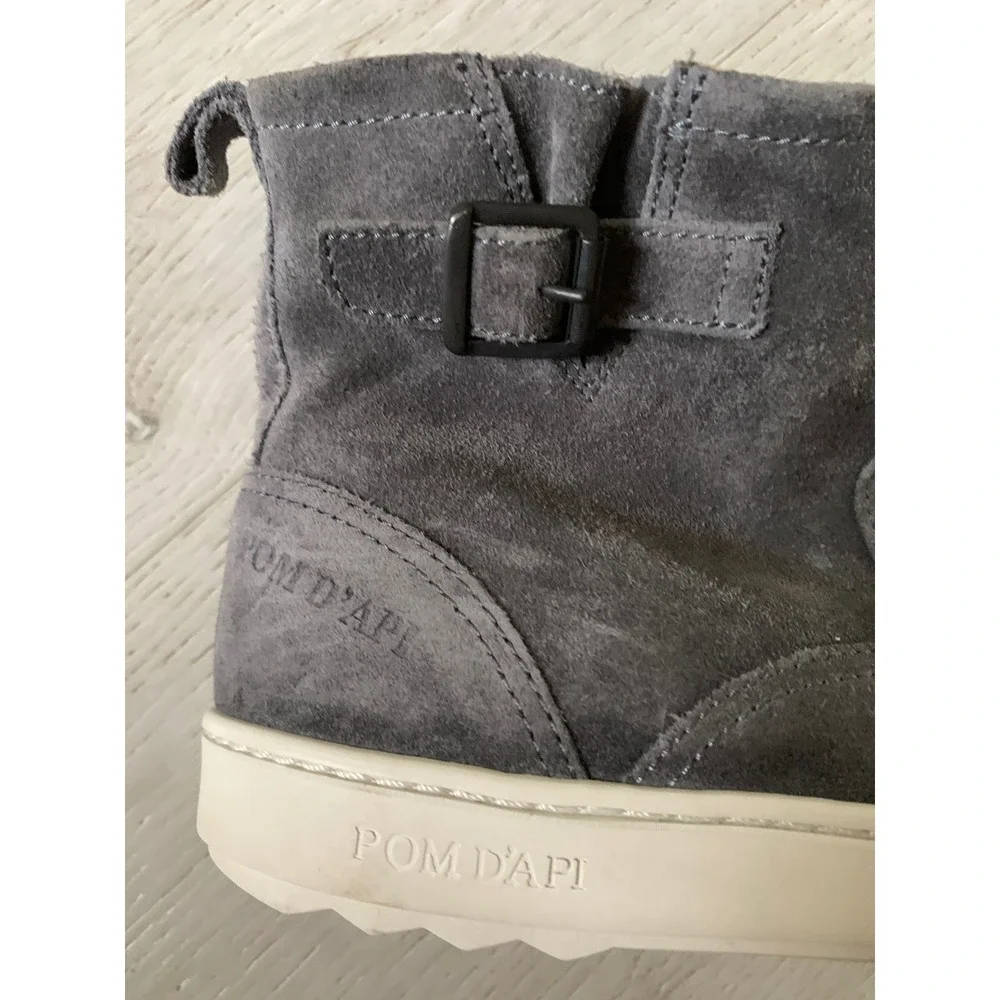 Pom d'Api Kids Grey Suede Leather Lined Ankle Boots Side Zip Buckle‎ Grey 30
